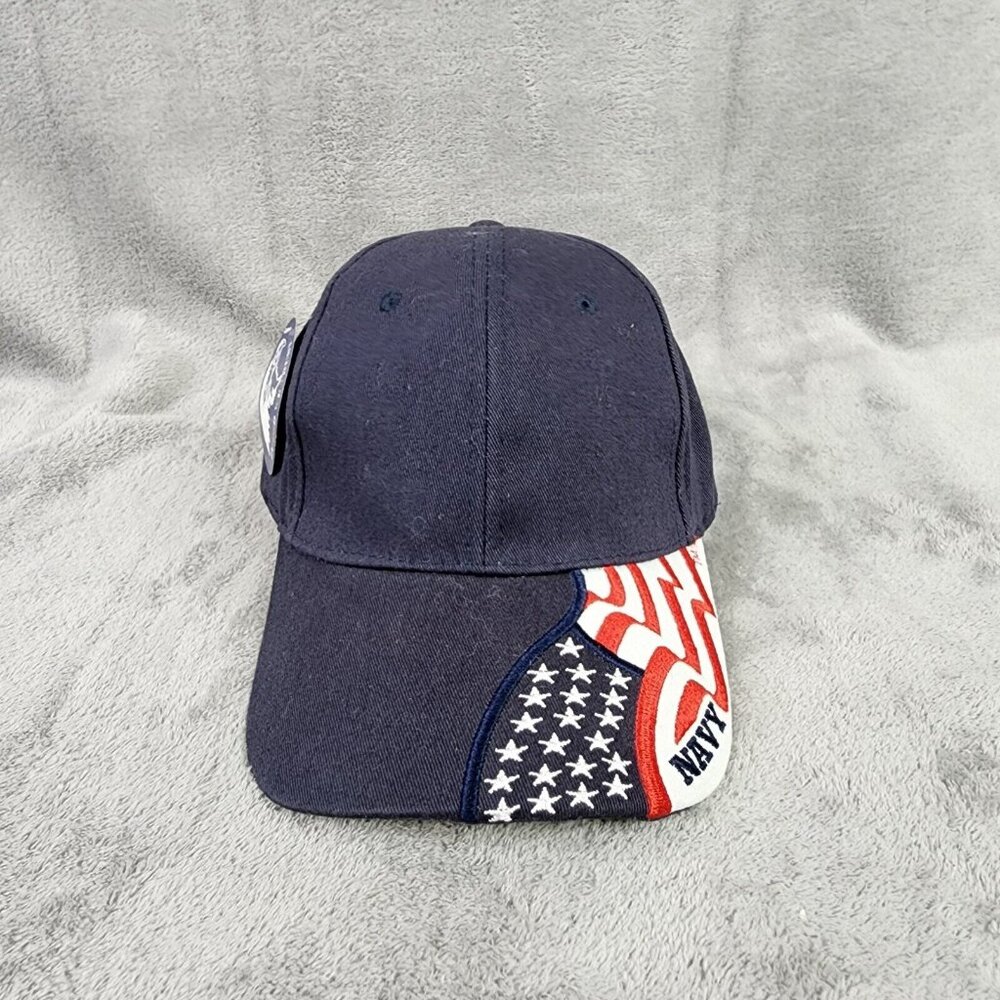 US NAVY USN SIDE AMERICAN FLAG USA FLAG BALL CAP HAT NAVY ADJUSTABLE